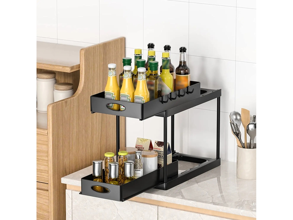 Eoocoo Ander Online Multifunctional Pull-out Double-layer Sink Storage Rack (black, Double-layer Pull-out)