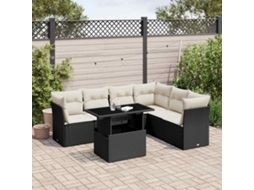7 Pcs Conjunto De Sofás P/ Jardim C/ Almofadões Vime Pe Preto Dkd Home Decor