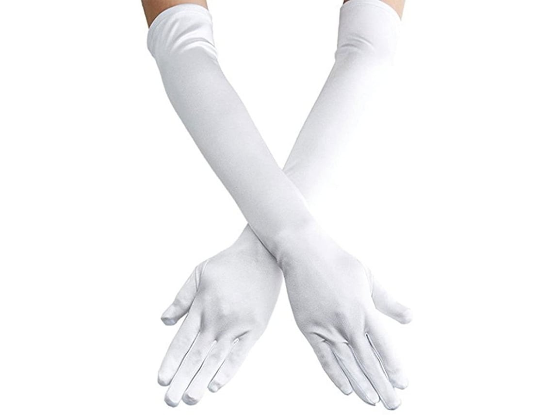 Luvas Brancas Femininas Longas Cetim Até Cotovelo P