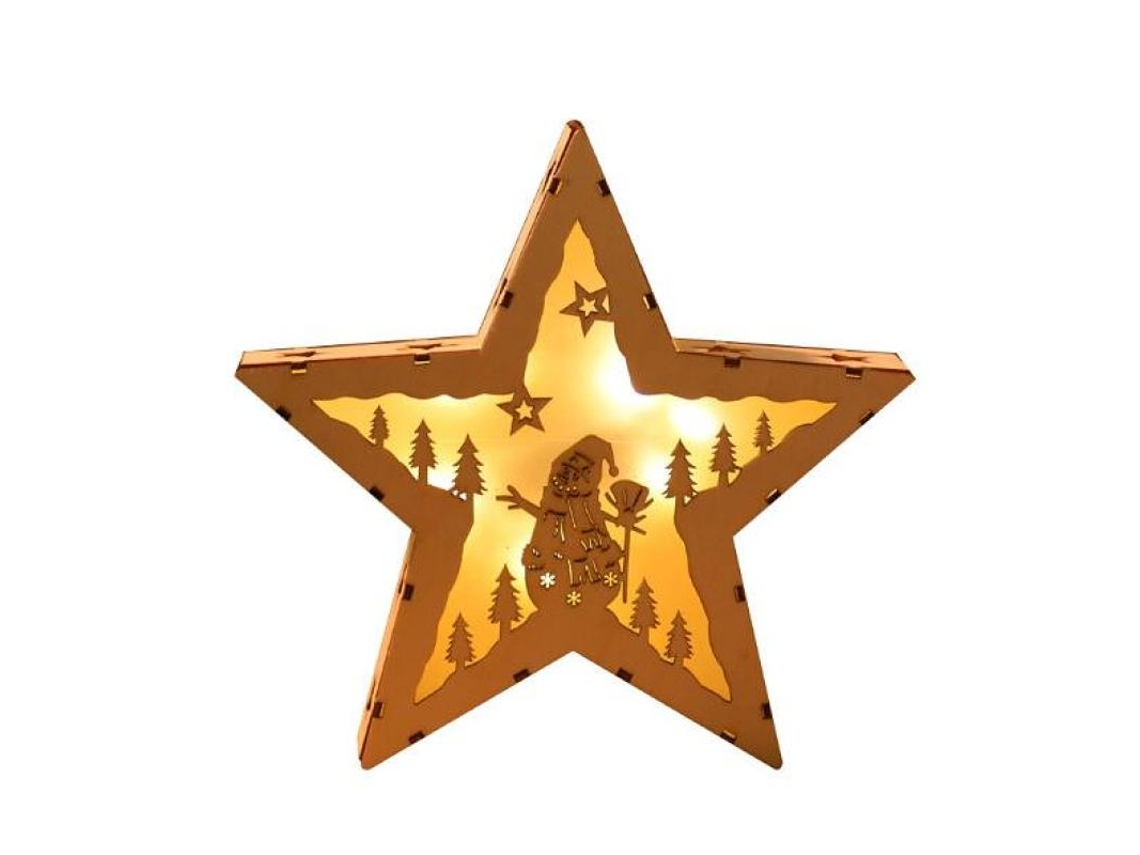 Estrela de Madeira com Cenário de Natal 21,5 Cm