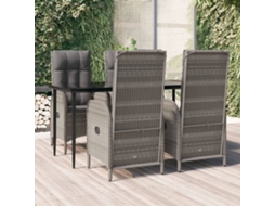 Vidaxl 5 Pcs Conjunto Jantar Jardim C/ Almofadões Vime Pe Preto/cinza