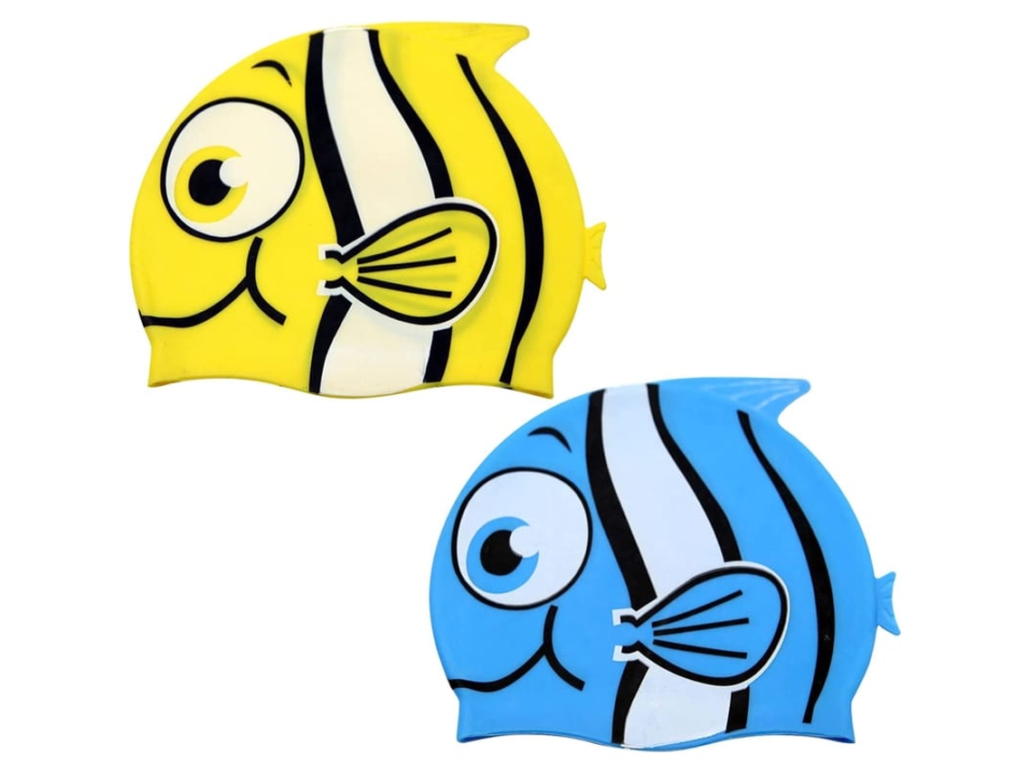 2 Pacotes Bonés De Natação Infantil Peixe Cartoon Elástico Impermeável Para Meninos E Meninas (1*azul E 1*amarelo)