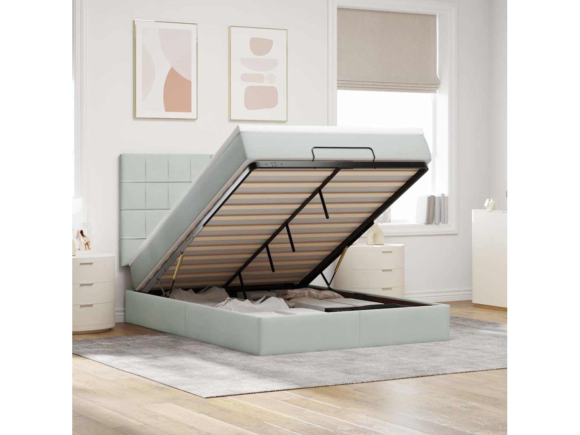 Vidaxl Estrutura Cama Otomana Colchões 140x200cm Veludo Cinzento Claro
