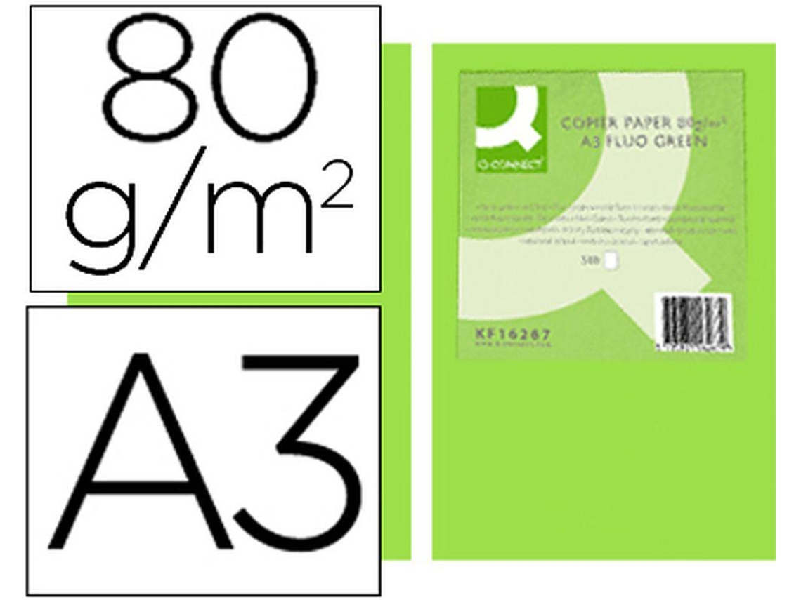Papel de Cor Q Connect Din A3 80Gr Verde Neon Embalagem de 500 Folhas