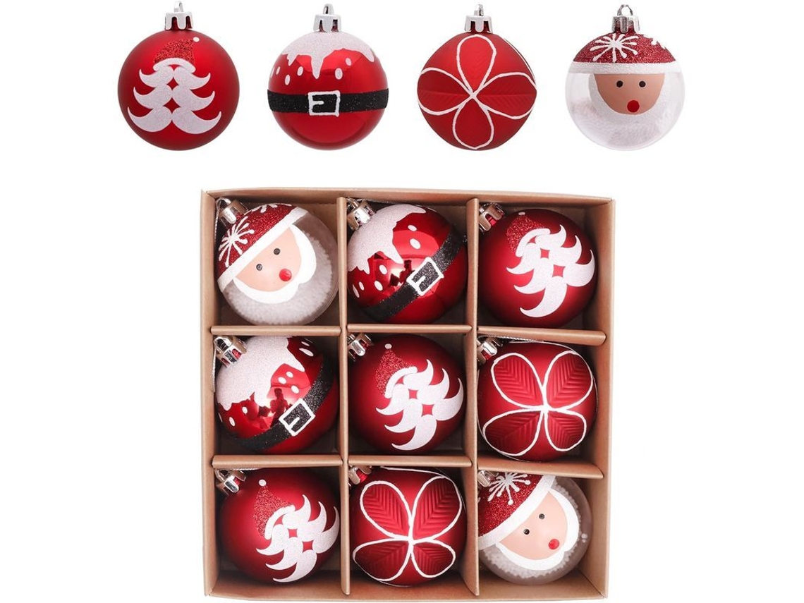 9pcs bolas de Natal anti quebra, 6cm, vermelhas e brancas, tradicionais S/MARCA