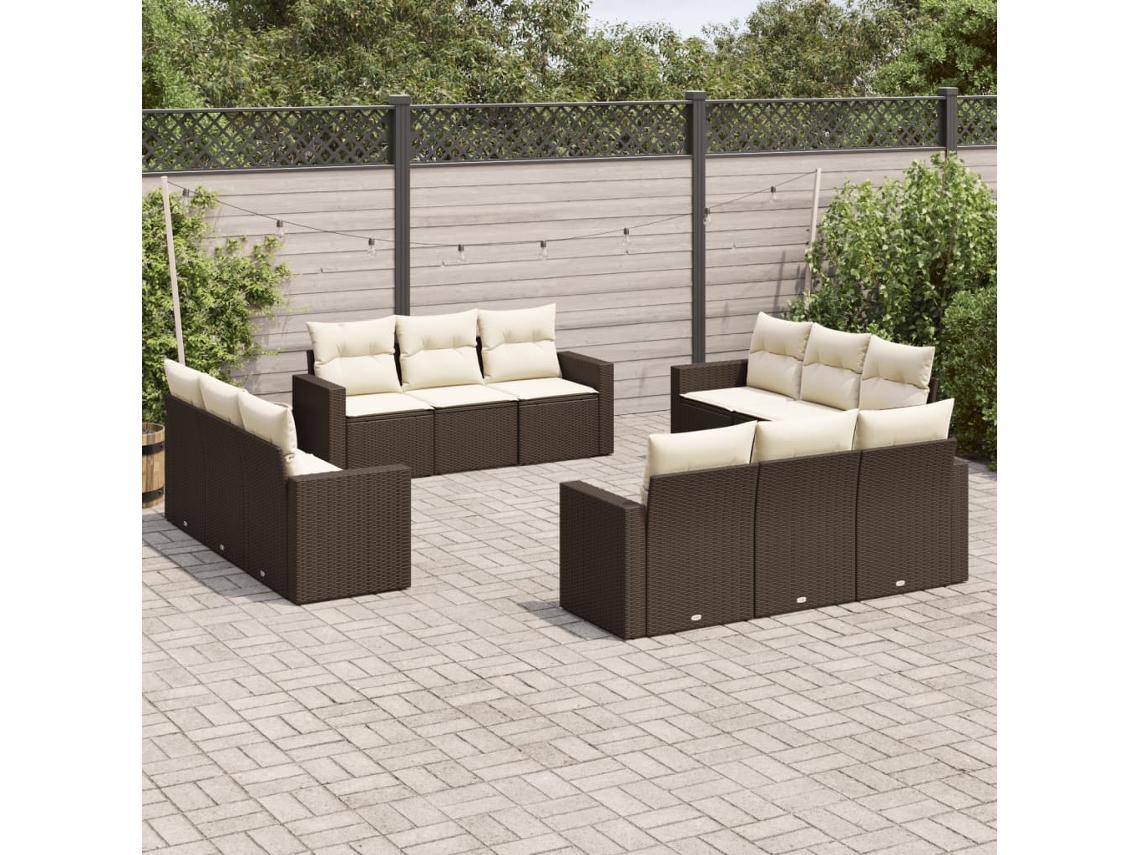 Vidaxl 12 Pcs Conjunto De Sofás Jardim Com Almofadões Vime Pe Castanho