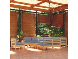 Vidaxl 11pcs Conjunto Lounge De Jardim + Almofadões Cinza Pinho Maciço
