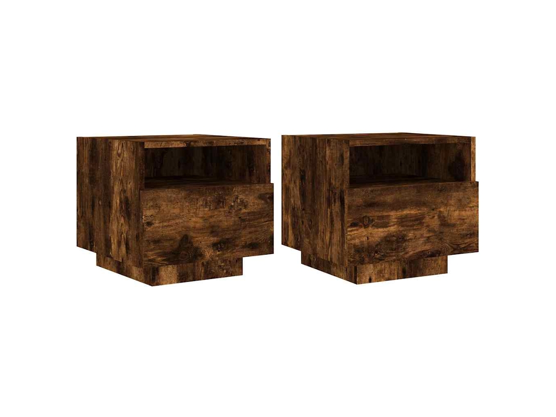 Conjunto de Mesas de Cabeceira com Luzes Led 40x39x37 cm Carvalho Fumado MAISON EXCLUSIVE