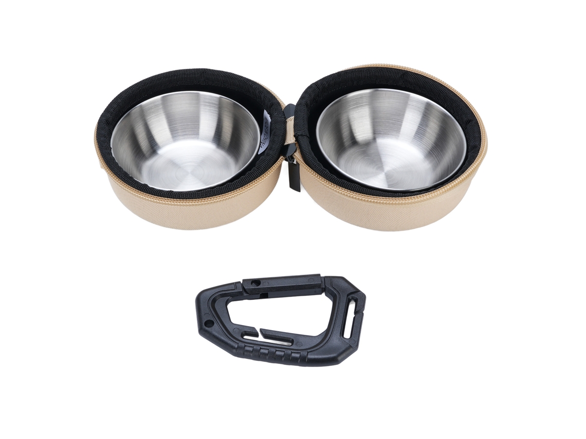 Potes Dobráveis para Cães de Viagem Aço Inox com Saco Eva e Prendedor para Camping Outdoor Khaki S/MARCA