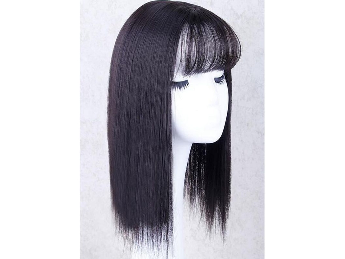 Extensão de cabelo liso com franja, aplique sintético invisível para mulheres, cobertura parcial contra alopecia e cabelos brancos, 25 cm