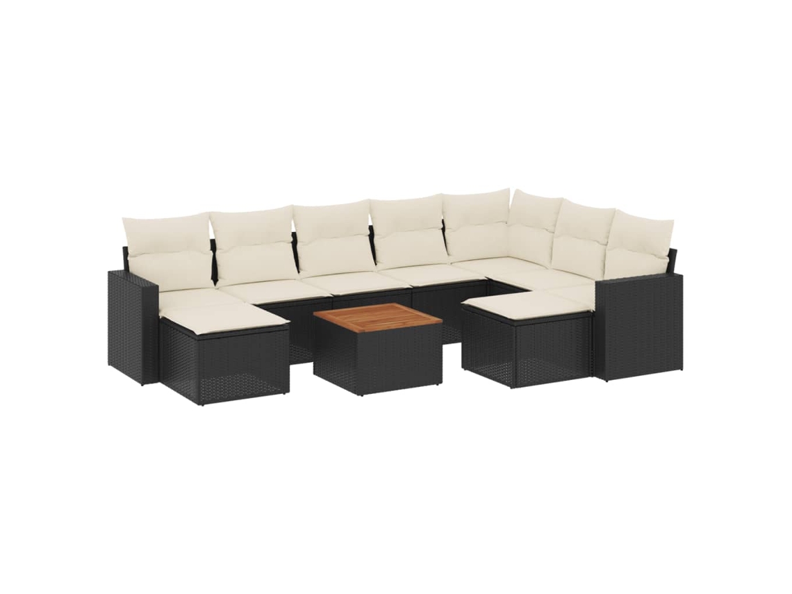 Conjunto 10 sofás de jardim c/ almofadões VIDAXL vime PE preto