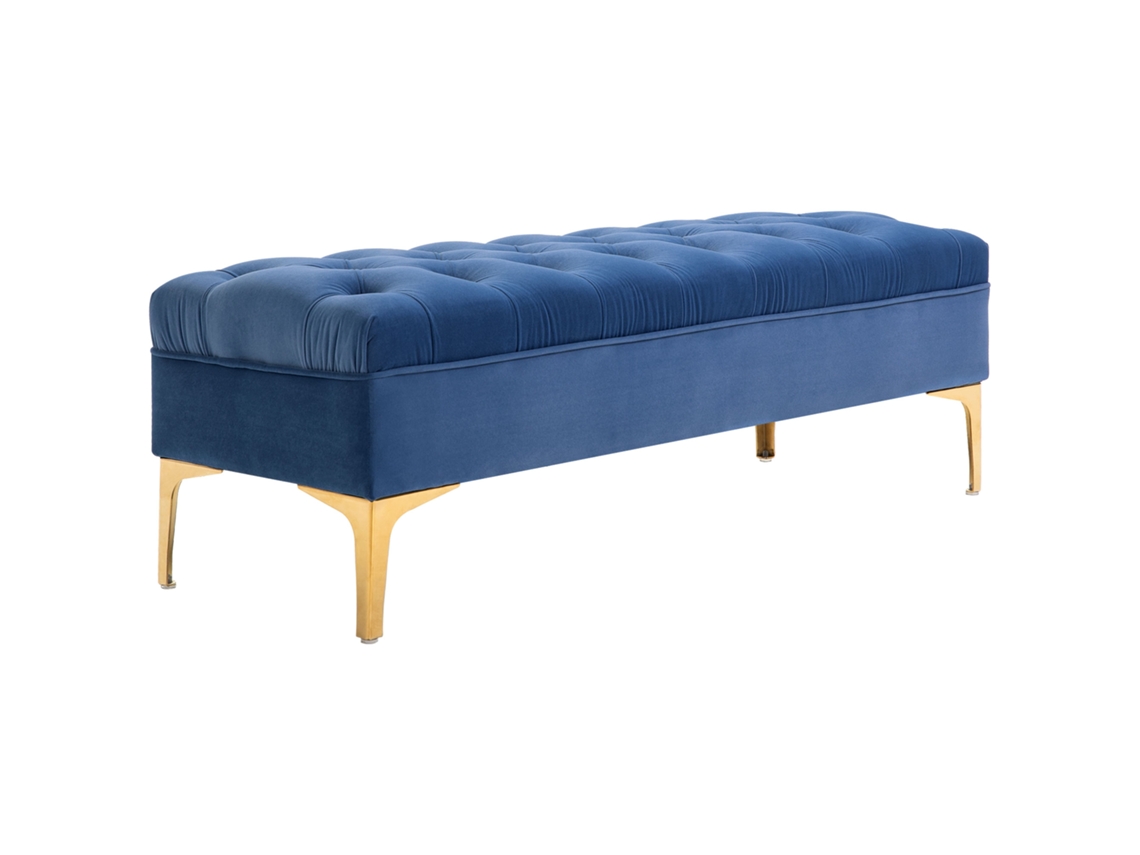 Banco de veludo azul com pernas elevadas para quarto e corredor Liptaptyn 118 x 45 x 42 cm