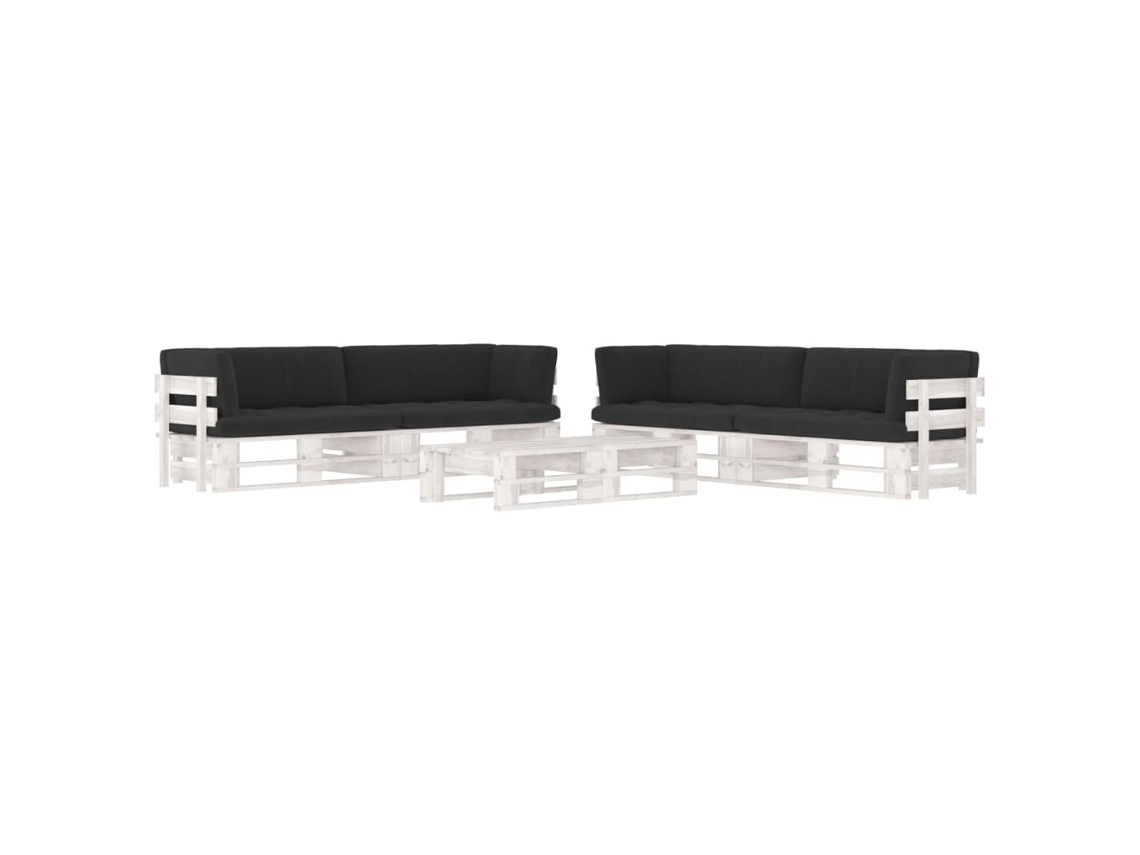 Vidaxl 6 Pcs Conj. Lounge Paletes + Almofadões Pinho Impregnado Branco