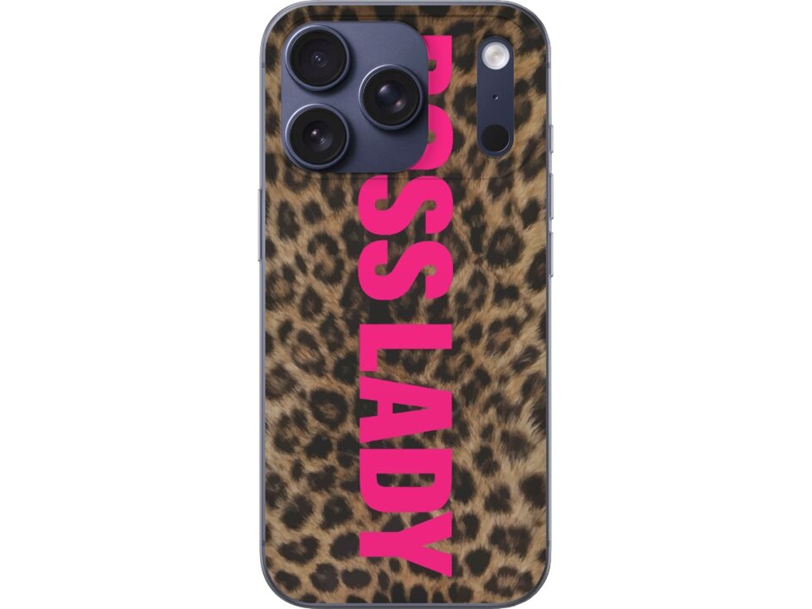 Capa Para Celular Compatível Com Apple Iphone 17 Pro. Texto Nítido Em Cores Vibrantes Sobre Estampa De Leopardo, Uma Ilustração Poderosa E Marcante.