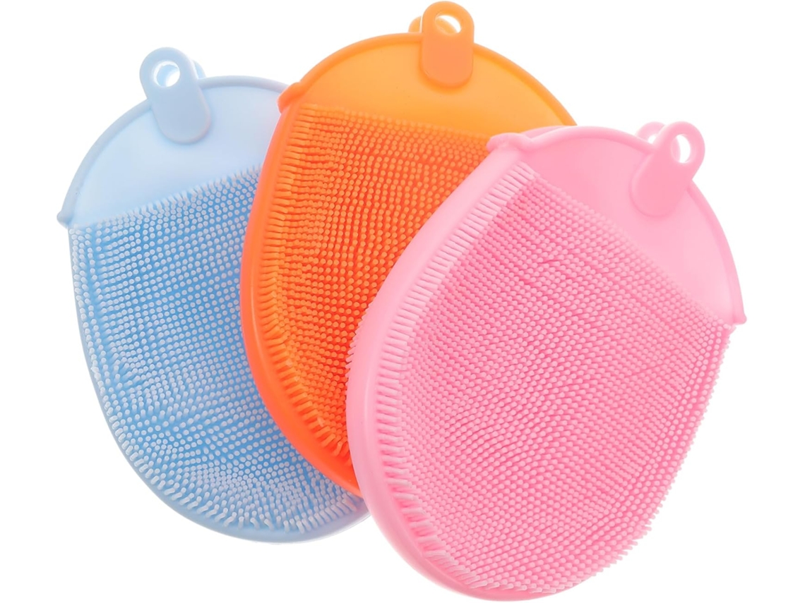 Escovas De Banho Silicone Macias E Relaxantes, Conjunto De 3, Azuis, Para Massagem Corporal E Limpeza Facial, Cor