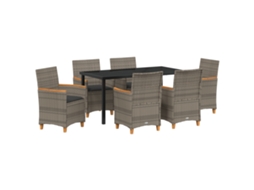 Conjunto 7 De Jantar De Jardim Com E Travesseiros Vidaxl Cinza De Rattan Pe