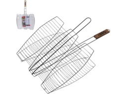 Parrilla 3 pescados m/madera cromo 36x36cm