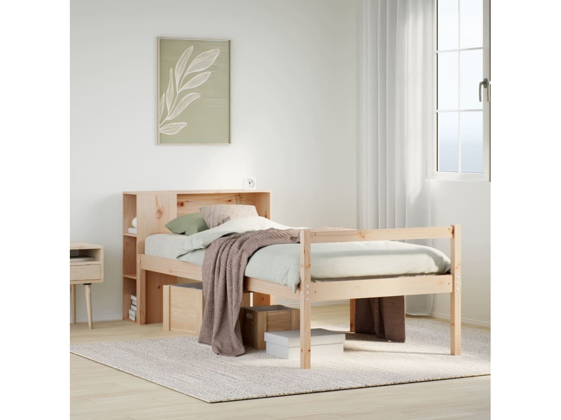 SYFAX™ Cama com Estante Sem Colchão 75x190 Cm Pinho Maciço