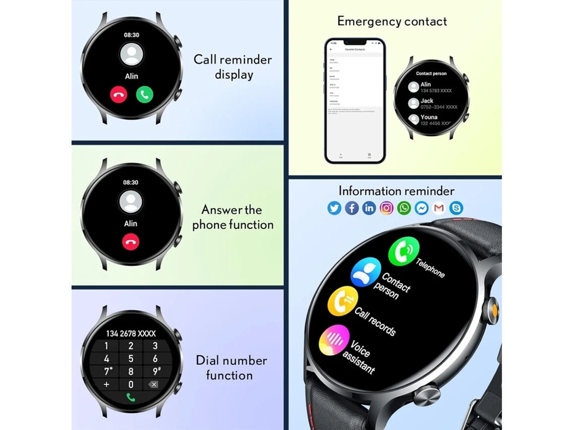 Smartwatch Bluetooth Call 1.39 Polegadas Monitoramento De Súde 114 Modos Esportivos Compatível Com Android Ios Preto Yizhood