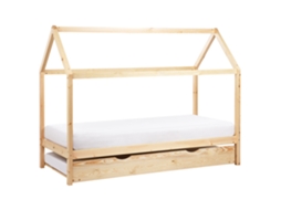 Cama Infantil Em Forma De Casa Com Gavetão Beliani Crillon De Madeira De Pinho Castanho Claro 90x200