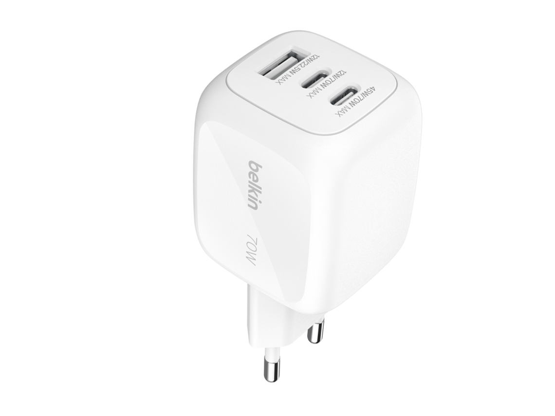 Carregador De Parede Multiportas 3 Em 1: Usb-a 22,5 W / 2 Usb-c Pd 70 W Gan
