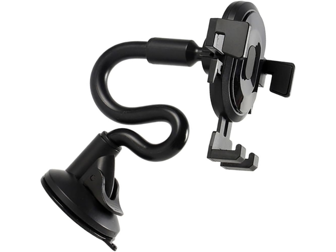 Suporte ajustável para celular com ventosa, em ABS e silicone, fácil de usar.