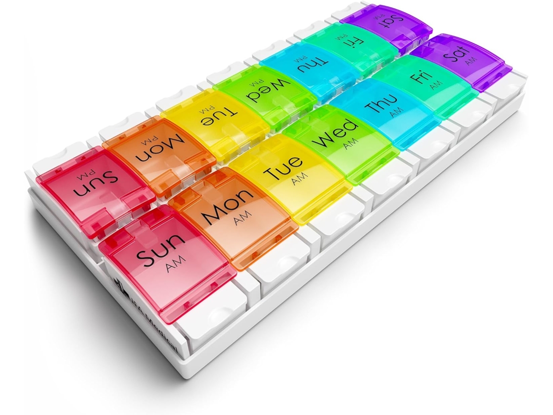Organizador/porta Comprimidos Semanal Para Medicamentos, Suplementos E Vitaminas, Com 2 Compartimentos Por Dia, 7 Dias. Aquaforge