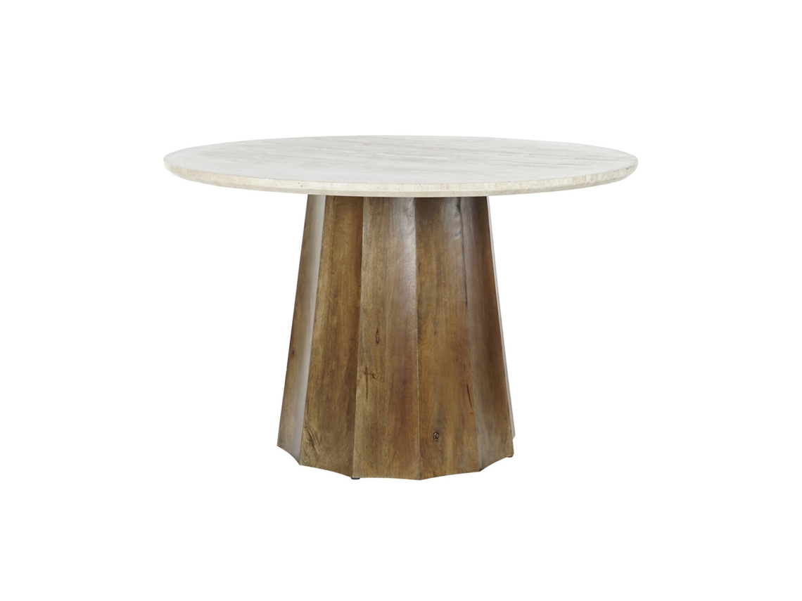 Mesa de Jantar em Mármore Bege com Tampo em Madeira de Manga ALEXANDRA HOUSE LIVING (120x120x78cm)