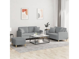 Vidaxl 3 Pcs Conjunto De Sofás Com Almofadas Tecido Cinzento-claro