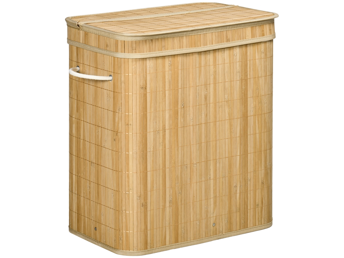 Cesto Roupa Bambu 90l 2 Comp 54,2x35,2x59,5 Madeira