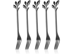 2026 5 Colheres de Sobremesa Preta, 12 Cm Aço Inoxidável, Design de Folha, Utensílios para Festa Casamento Cozinha