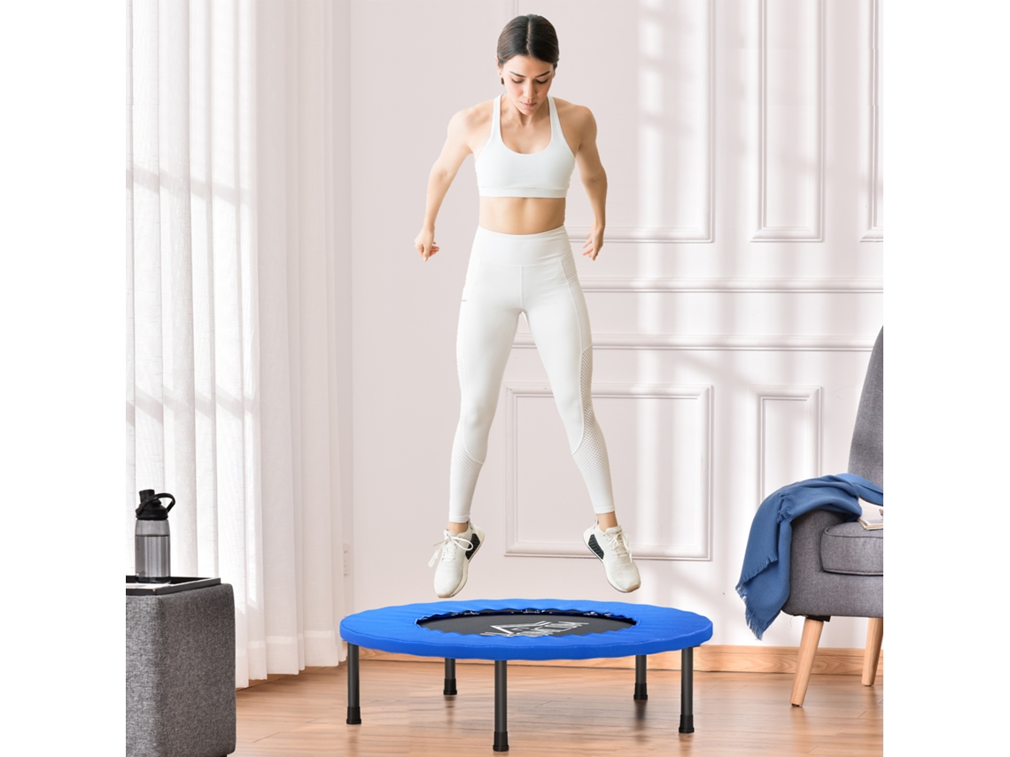 Mini Trampolim Fitness Pés Antiderrapantes Carga 100 Kg Ø81x22,5 Cm Azul Preto