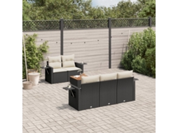 Vidaxl 6 Pcs Conjunto Sofás De Jardim C/ Almofadões Vime Pe Preto