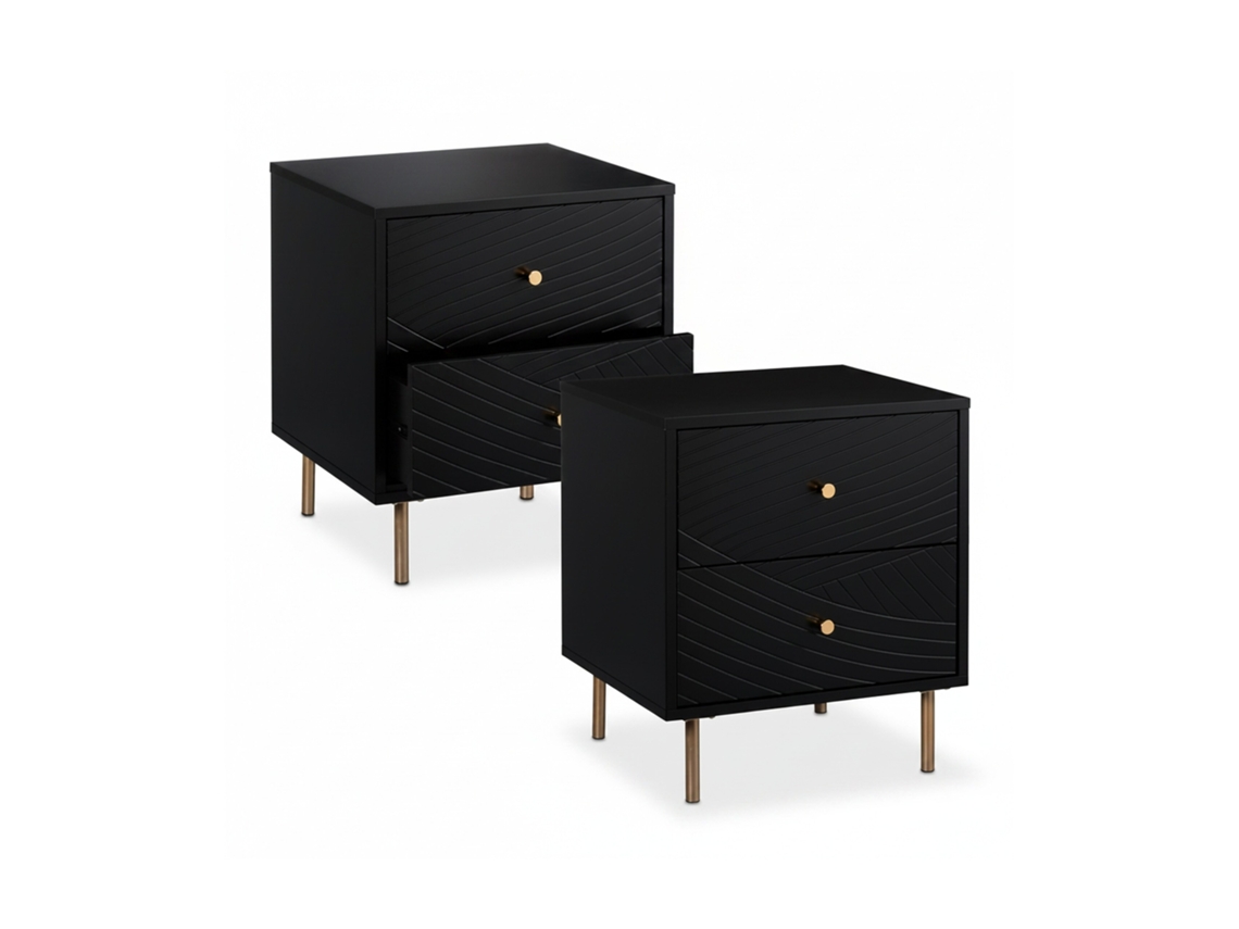 Conjunto De 2 Mesas De Cabeceira Relaxdays, 2 Gavetas, Mesa Para Quarto, Hbt 52 X 45 X 40 Cm, Preto/dourado