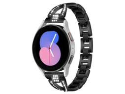 Bracelete Metal com Diamantes em Formato X para Samsung Galaxy Watch 7/6/5/fe Preto XIAOMOYU