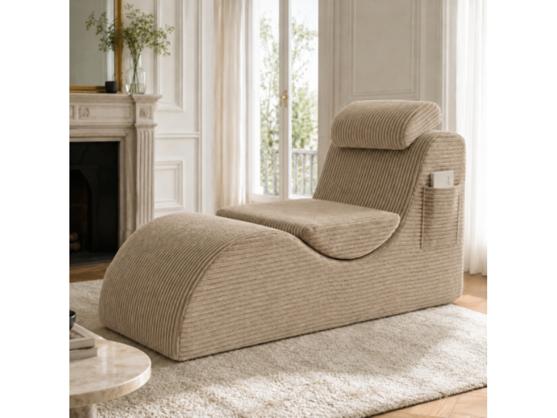 Poltrona Ergonômica em Veludo Cotelê Cáqui com Almofada Removível e Bolso S/MARCA