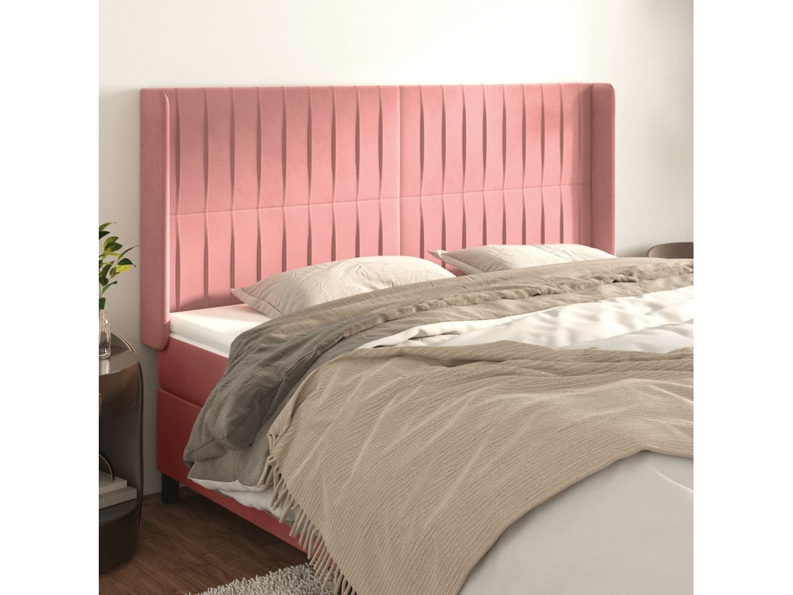 Cabecero con Alas de Terciopelo 163x16x118/128 cm Rosa
