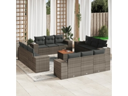 Vidaxl 13 Pcs Conjunto Sofás P/ Jardim C/ Almofadões Vime Pe Cinzento