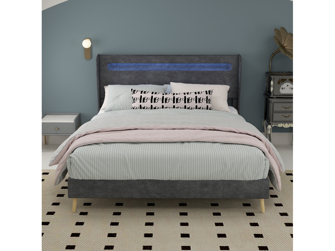 Cama 140x200 Veludo Cinza Luz Suave Cabeceira VOLTEDGE