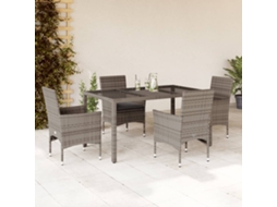 Vidaxl 5 Pcs Conjunto Jantar Jardim C/ Almofadões Vime Pe/vidro Cinza