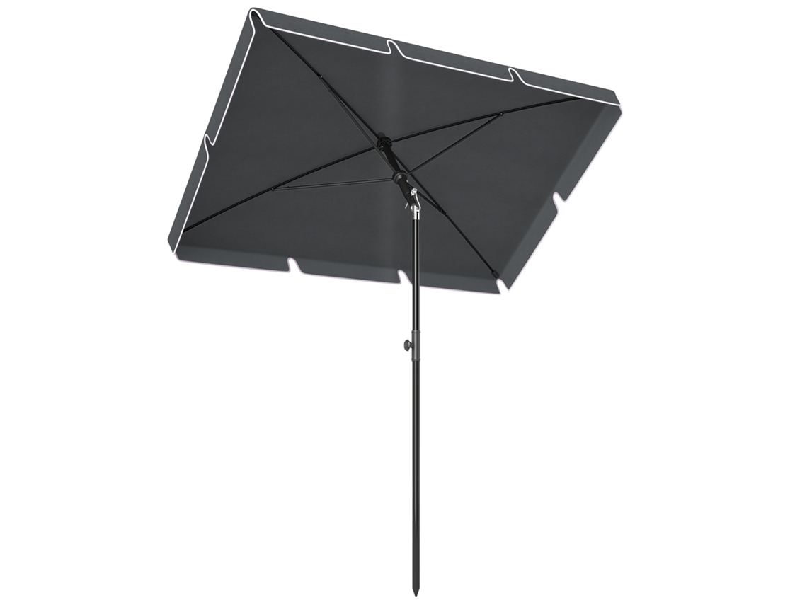Chapéu De Sol Retangular De Jardim 198x130x240cm Chapéu De Sol De Alumínio Com Função De Inclinação Para Terraço Pátio Exterior Cinza