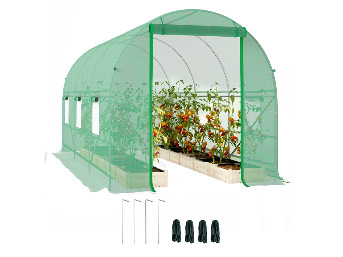 Estufa 4x2x2m Verde em Túnel Anti uv, 6 Janelas de Malha e Porta com Zíper, Ideal para Cultivo de Plantas no Jardim. Ge