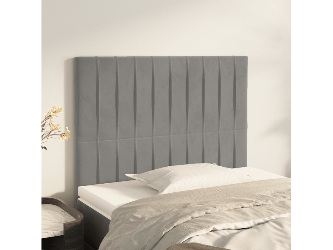 Cabecero de terciopelo de 2 piezas 90x5x78/88 cm gris claro