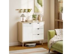 Móvel Tv ZIWEI STORE com 80x35x77 cm, branco, brilhante, carvalho, 3 gavetas, prateleiras ajustáveis, sala, quarto