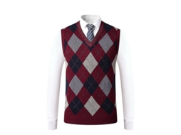 2026 chaleco Jersey Hombre Sin Mangas Cuello V Lana Mezclilla Pullover Slim Fit Estampado Argyle Gris Burdeos Caqui 2xl Vinho Tinto
