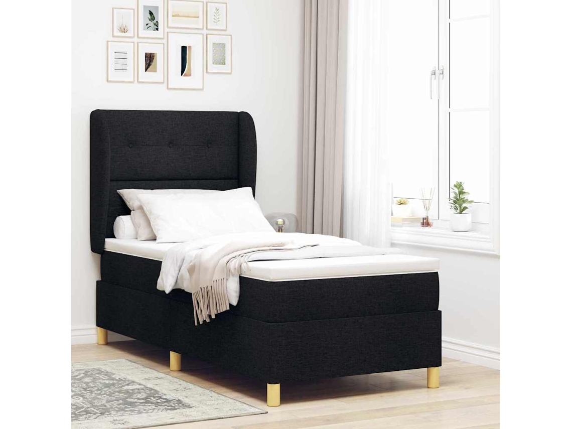 Vidaxl Cama Box Com Cabeceira Manual Preto 190 X 90 Cm Tecido