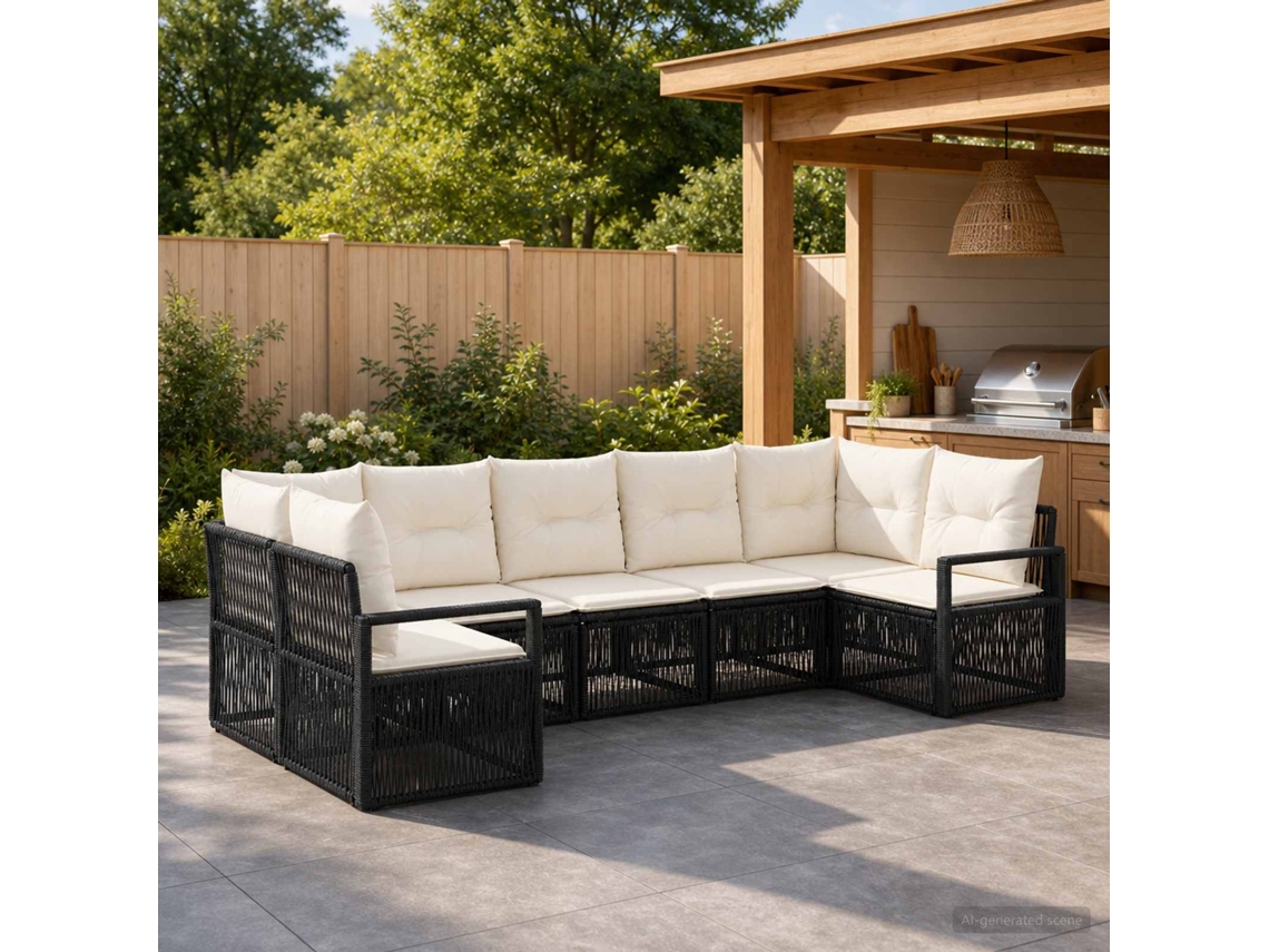 Vidaxl Conjunto De Sofá De Jardim 7 Unid. 7-número De Lugares Preto