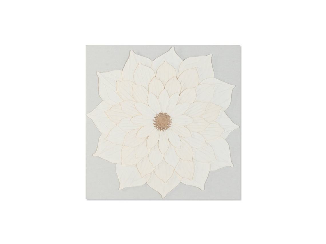 Impressão em Tela de Papel Machê com Flor 3d, Branca, 120x7x120cm ALEXANDRA HOUSE LIVING