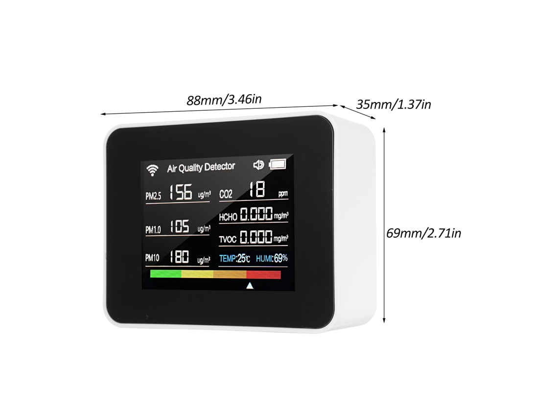 Detector De Qualidade Do Ar Tuya Wifi 13 Em 1 Monóxido De Carbono Co₂ Hcho Pm2.5