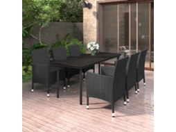 Vidaxl 7 Pcs Conjunto de Jantar P/ Jardim C/ Almofadões Vime Pe/vidro